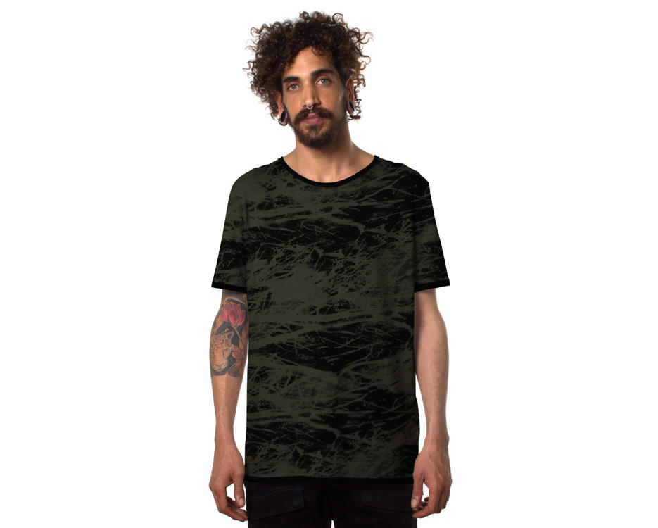 olive and black psychedelic t-shirt